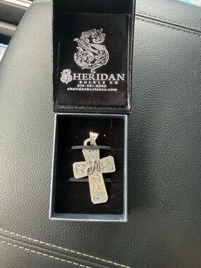 Sterling Silver Cross Pendant Western Engraved Necklace Unisex Jewelry